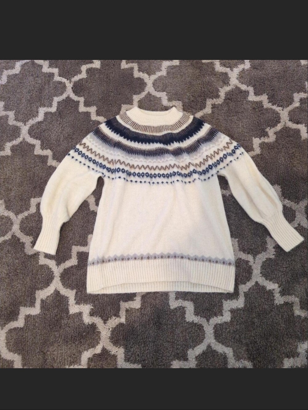 J. Crew Cream Fair Isle Cowlneck Sweater with Navy Accents